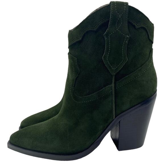 Marc Fisher LTD Gona Women Green Western Boot Size 8.5 Suede Cowboy Bootie New - Picture 1 of 10
